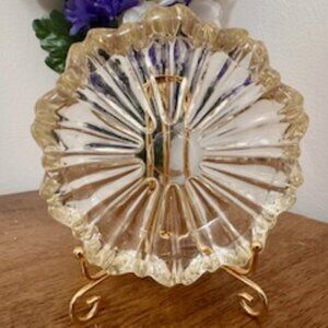 Vintage Pressed Glass Ashtray Clear Ribbed Round Midcentury Modern Retro Home De